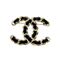 黑色皮革 金色鍊帶 雙C胸針