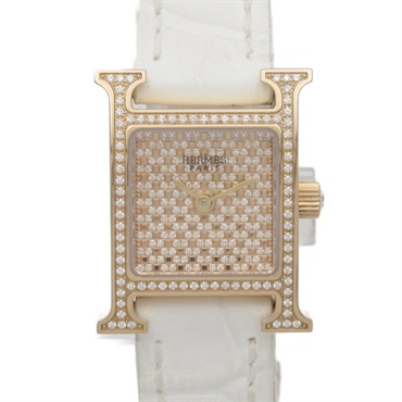 【再降價】Heure H 18K玫瑰金 鑽錶盤 鱷魚皮革 石英腕錶 HH1.173a