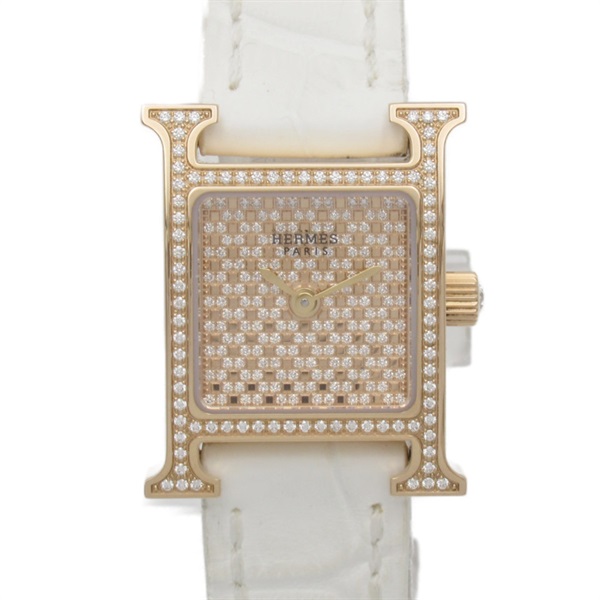 【再降價】Heure H 18K玫瑰金 鑽錶盤 鱷魚皮革 石英腕錶 HH1.173a