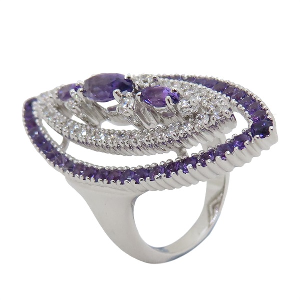 【再降價】紫水晶 鑽石 18白K金 戒指