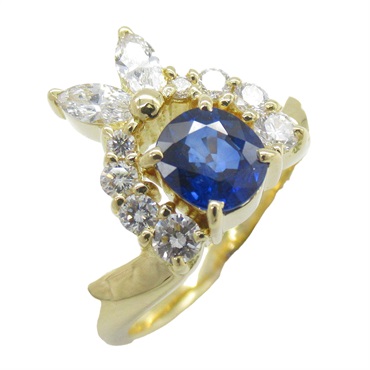 0.85CT 藍寶石 0.48CT鑽石 18黃K金 戒指 ｻﾌｧｲｱ 6.8g