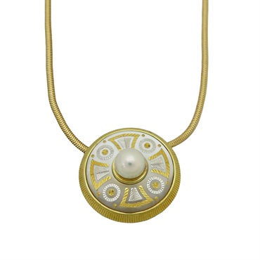 十字架圓牌 單顆珍珠 18黃K金 胸針 項鍊 21.1g