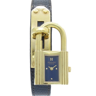 Kelly系列 金色鎖頭 藍色蜥蜴皮 石英腕錶 KE1.201