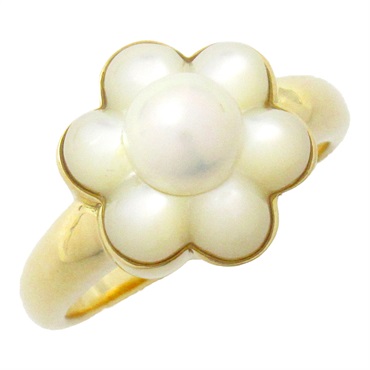 珍珠 貝珠 花朵 18黃K金 戒指