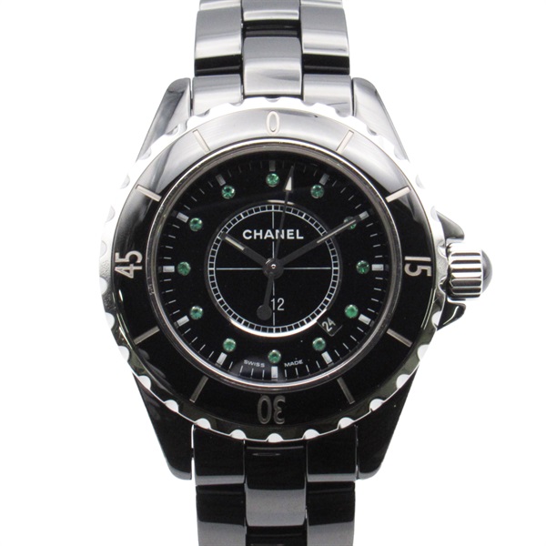 黑色 陶瓷 J12 12P祖母綠 10週年紀念 石英 腕錶 H2679