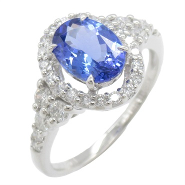 1.35ct藍色坦桑石 0.46ct鑽石 18白K金 戒指 ﾀﾝｻﾞﾅｲﾄ 3.1g