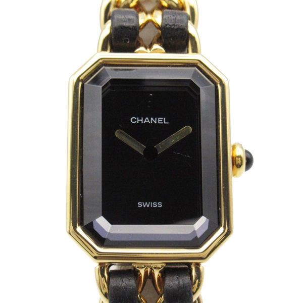 黑色 金色 Premiere M 皮革鍊帶 石英 腕錶 H0001