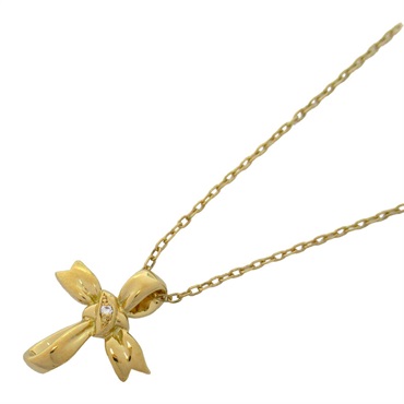 緞帶十字架 鑲單鑽 18黃K金項鍊