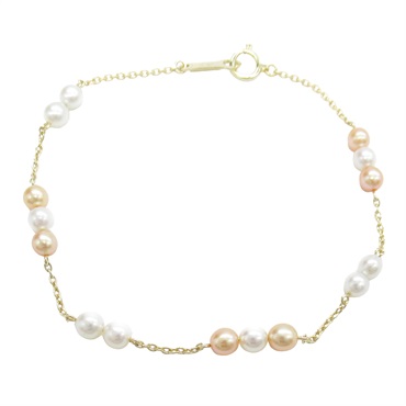 粉色/白色 珍珠 18黃K金手鍊