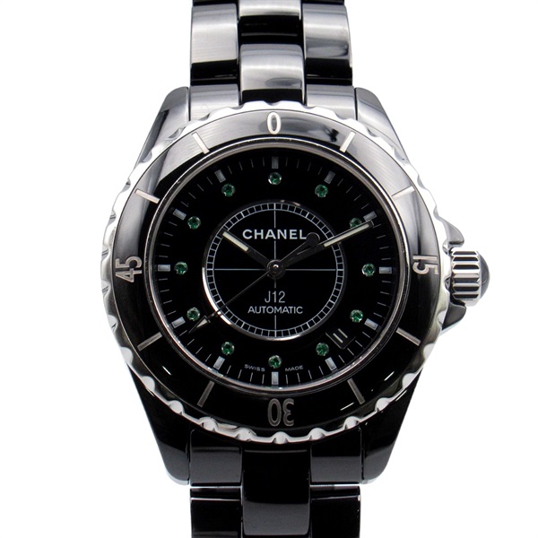 黑色 陶瓷 J12 12P祖母綠 自動上鍊 腕錶 H2131