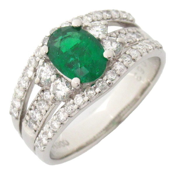 Pt900 鉑金 祖母綠 鑽石 戒指 #11 ｴﾒﾗﾙﾄﾞ 8.2g
