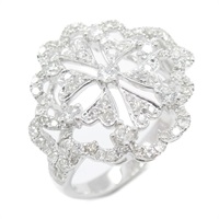 18K 白金 花朵造型 鑽石戒指 ダイヤ 5.0g