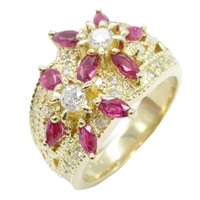 紅寶石 鑽石 18黃K金 戒指