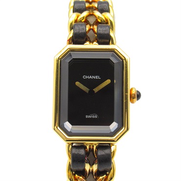 黑色 金色 Premiere M 皮革鍊帶 石英 腕錶 H0001