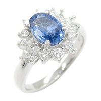 Pt900鉑金 藍寶石 鑽石 戒指 ｻﾌｧｲｱ 7.1g