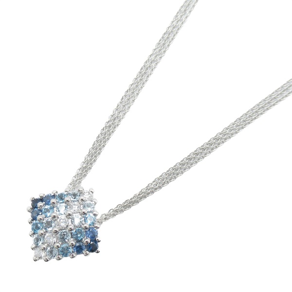 0.31ct鑽石 藍寶石 18白K金 項鍊 ﾀﾞｲﾔ/ｻﾌｧｲｱ 12.1g