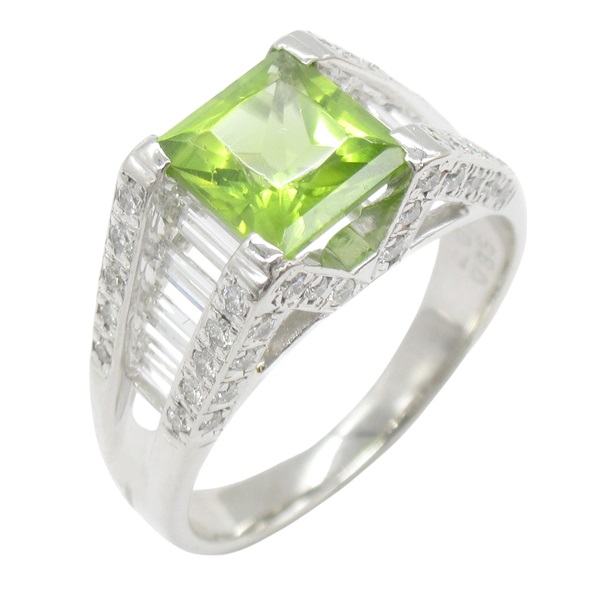 Pt900鉑金 2.014ct橄欖石 0.85ct鑽石 戒指 Peridot 6.6g