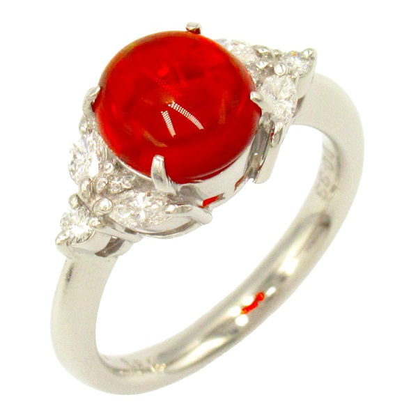 Pt900鉑金 1.52ct火蛋白石 0.33ct鑽石 戒指 FireOpal 6.2g