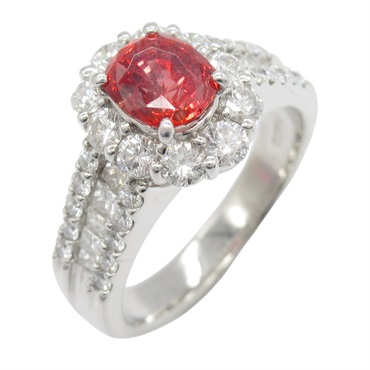 Pt900鉑金 帕帕拉恰藍寶石1.477ct 1.18ct鑽石 戒指 Padparadscha Sa 8.7g