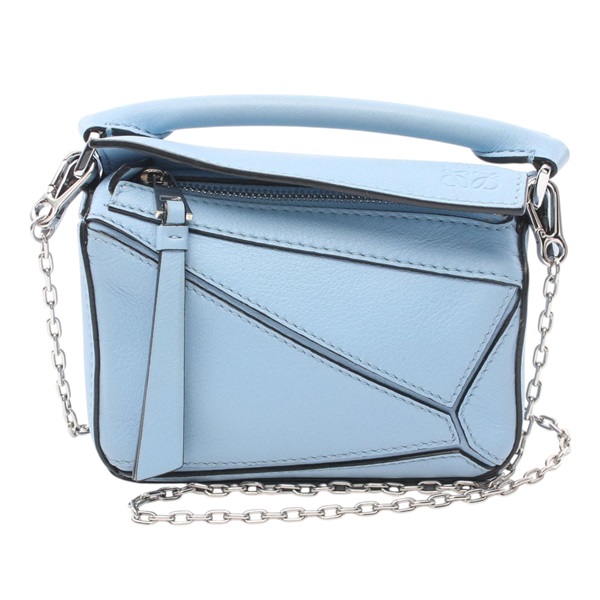 LOEWE 藍色 牛皮 Puzzle Nano 兩用包 鍊帶