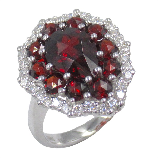 18K 白金 3.47ct石榴石 0.41ct鑽石 戒指 Garnet 5.0g