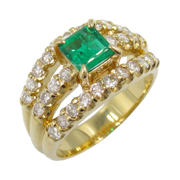 18K 黃金 0.65ct綠祖母 0.75ct鑽石 戒指 Emerald 7.7g