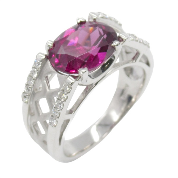 18K 白金 石榴石 0.20ct鑽石 戒指 ｶﾞｰﾈｯﾄ 6.3g