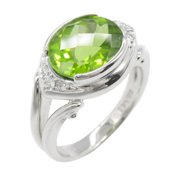 18K 白金 3.89ct橄欖石 0.068ct鑽石 戒指 Peridot 8.3g