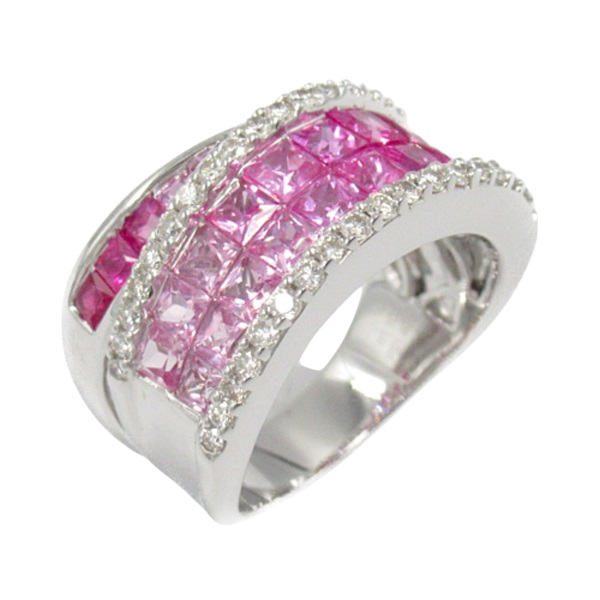 18K 白金 1.10ct紅寶石  0.35ct鑽石 1.4ct粉藍寶石 戒指 Ruby 7.5g