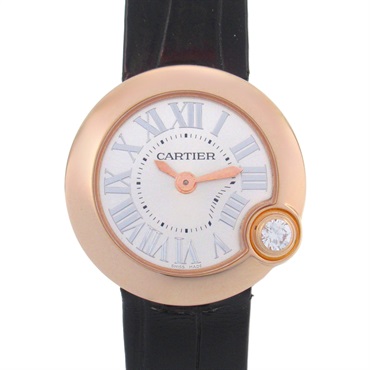銀色 錶盤 18K玫瑰金 Ballon Blanc De Cartier 腕錶 WGBL0002
