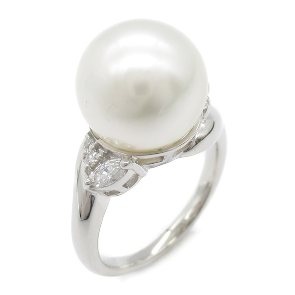 PT900鉑金 鑽石 珍珠戒指 #10.5【JEWELRY 無品牌珠寶】