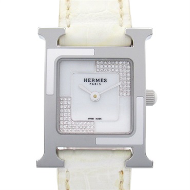 白色 鑽石 錶盤 皮帶 Heure H 腕錶【HERMES 愛馬仕】 HH4.220