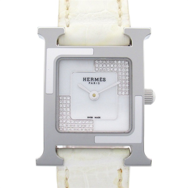 白色 鑽石 錶盤 皮帶 Heure H 腕錶【HERMES 愛馬仕】 HH4.220