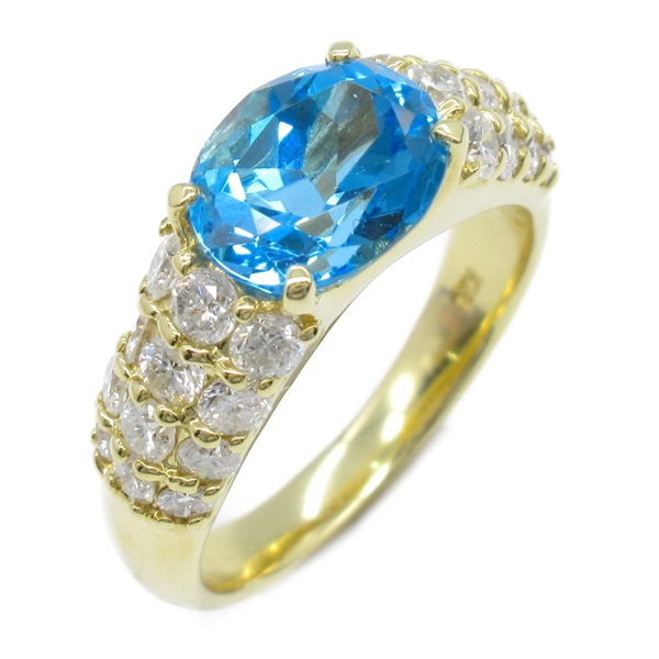 18K黃金 藍色托帕石 鑽石 戒指 #10.5 Blue Topaz 6.0g