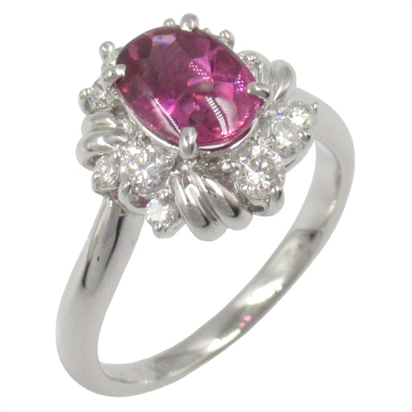 PT900鉑金 紅碧璽 鑽石 戒指 #11.5【JEWELRY 無品牌珠寶】