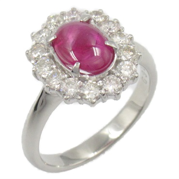 PT900 鉑金 紅寶石 鑽石 戒指 #8.5【JEWELRY 無品牌珠寶】