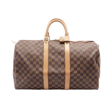 棕色 棋盤格 帆布 Keepall 45 手提行李袋