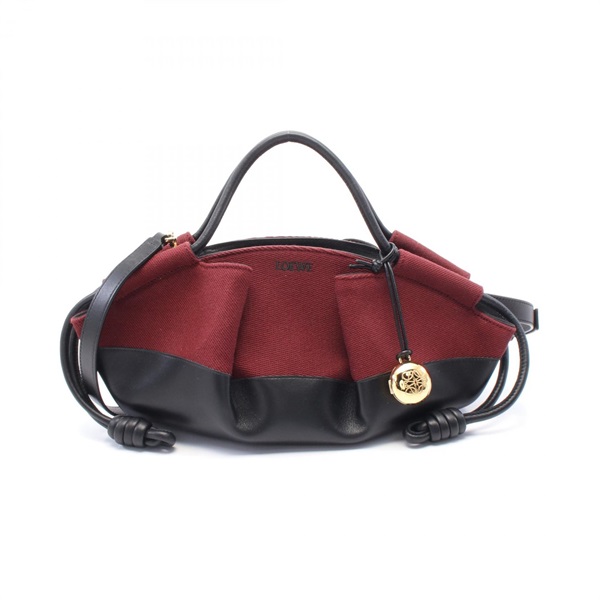 酒紅黑色 帆布皮革 Paseo 手提包【LOEWE 羅威】