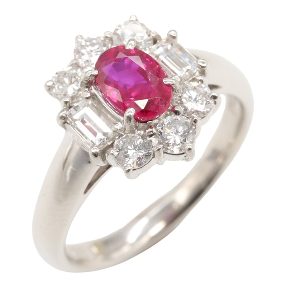 PT900鉑金 紅寶石 鑽石 戒指 #10.5 Ruby 6g