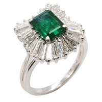 祖母綠 鑽石 18K白金 戒指 (祖母綠有缺角)【JEWELRY 無品牌珠寶】 Emerald 6.5g