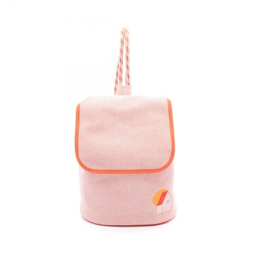 橘橘色 / 覆盆莓紅 棉質 Les Cabanes 單肩 後背包 金扣【HERMES 愛馬仕】