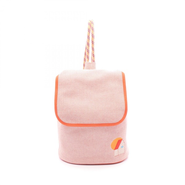 橘橘色 / 覆盆莓紅 棉質 Les Cabanes 單肩 後背包 金扣【HERMES 愛馬仕】