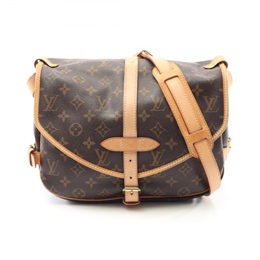 棕色 原花帆布 Saumur 30 肩背包【LOUIS VUITTON LV 路易威登】 M42256