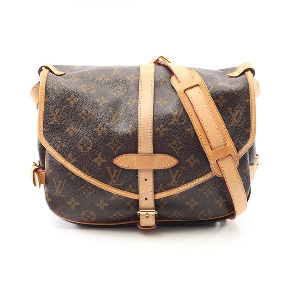 棕色 原花帆布 Saumur 30 肩背包【LOUIS VUITTON LV 路易威登】 M42256