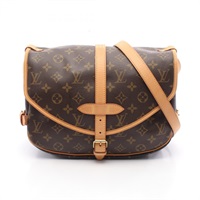 棕色 原花帆布 Saumur 30 肩背包【LOUIS VUITTON LV 路易威登】 M42256