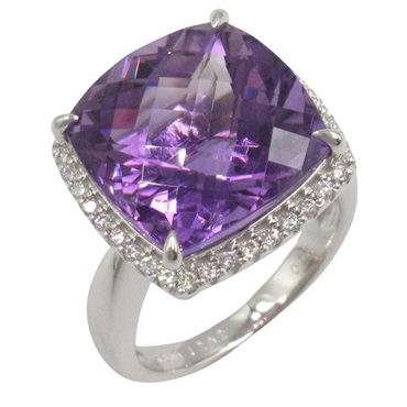 紫水晶 鑽石 18K白金 戒指【JEWELRY 無品牌珠寶】 Amethyst 9.6g
