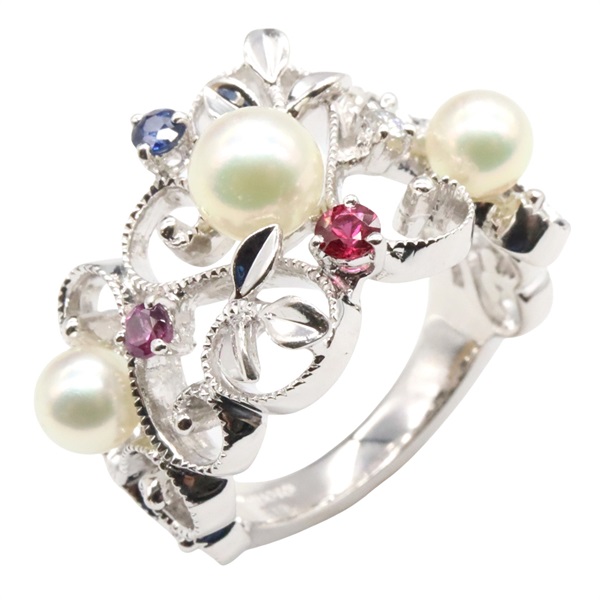 18K白金 多寶石珍珠 戒指【MIKIMOTO 御木本】