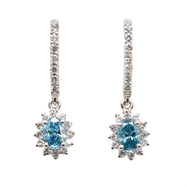 18K白金 鑽石 耳環【JEWELRY 無品牌珠寶】 Treated Blue D 2.7g