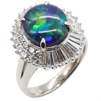 PT900鉑金 黑蛋白石 鑽石 戒指 11【JEWELRY 無品牌珠寶】 Black Opal 9.4g