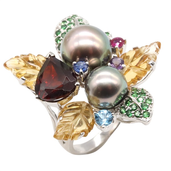 18K白金 黑珍珠 彩寶 戒指 10.5【JEWELRY 無品牌珠寶】 Pearl/Multi 17.1g